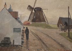 Pub before a Windmill, oil on canvas, signed E Loud and dated 1943, framed. 95 x 67.5 cm.