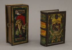 Two vintage Continental book form tins. The largest 10.5 cm high.