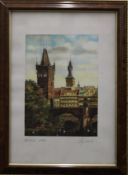 Four prints of Prague, framed and glazed. 25 x 33.5 cm overall.