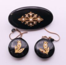 A suite of Victorian seed pearl mounted mourning jewellery,