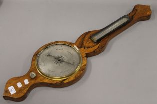 A Victorian rosewood banjo barometer. 93 cm high.