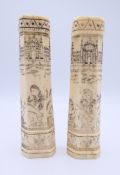 A pair of antique bone carvings, possibly Napoleonic Prisoner of War work. The largest 10 cm high.