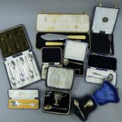 A quantity of various cased silver and silver plated cutlery, Christening sets, etc.