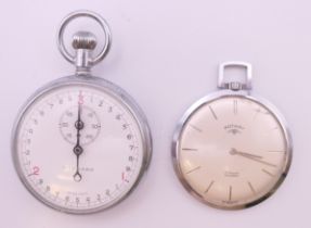 A gentleman's Rotary Incabloc pocket watch and a Garrard stop watch. The former 4.25 cm diameter.