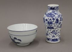 A Chinese blue and white porcelain vase with four character mark to base and two blue and white