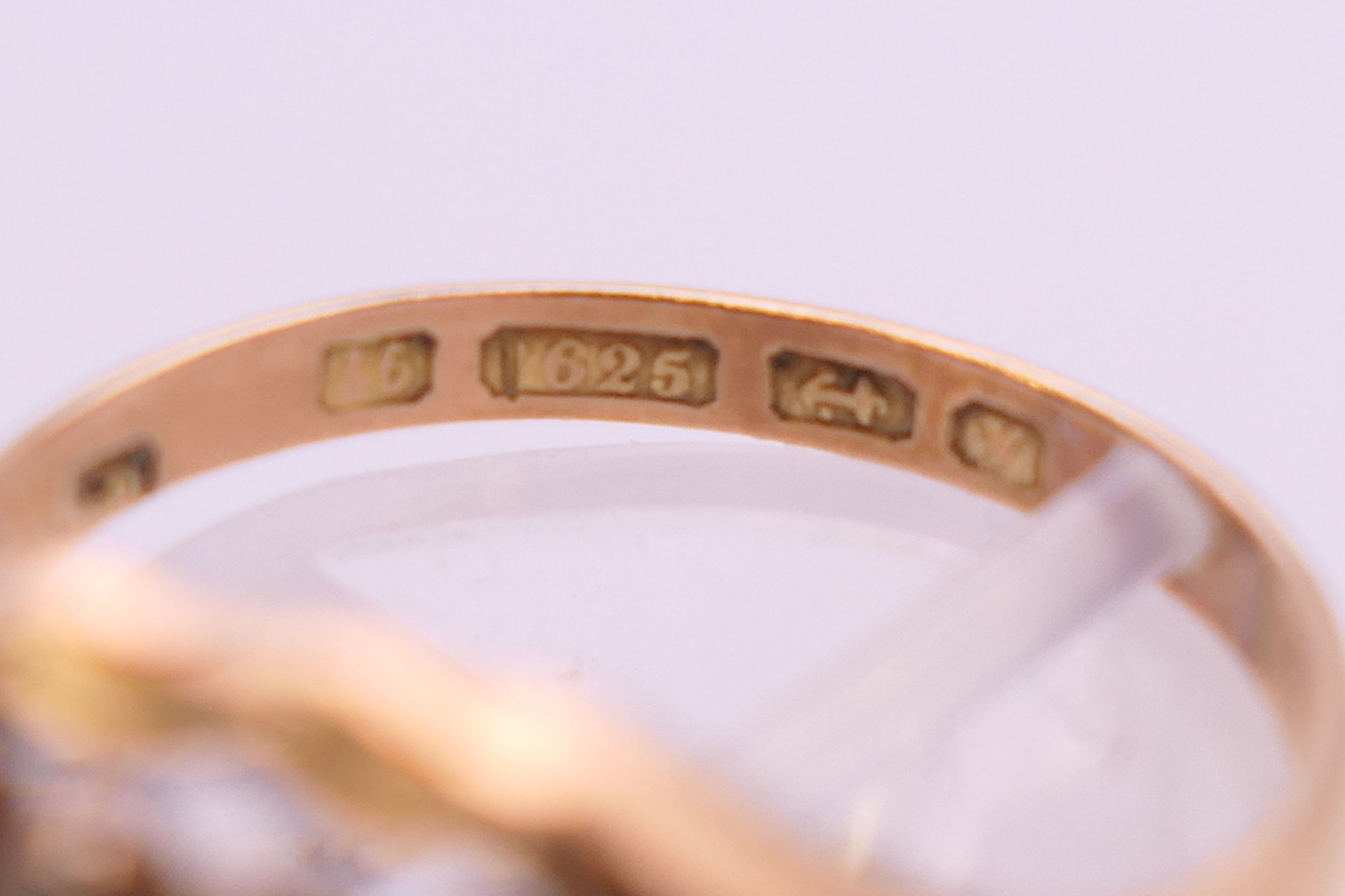 A 15 ct gold Imperial topaz and seed pearl ring, hallmarked 625. Ring size R/S. 4. - Image 4 of 5