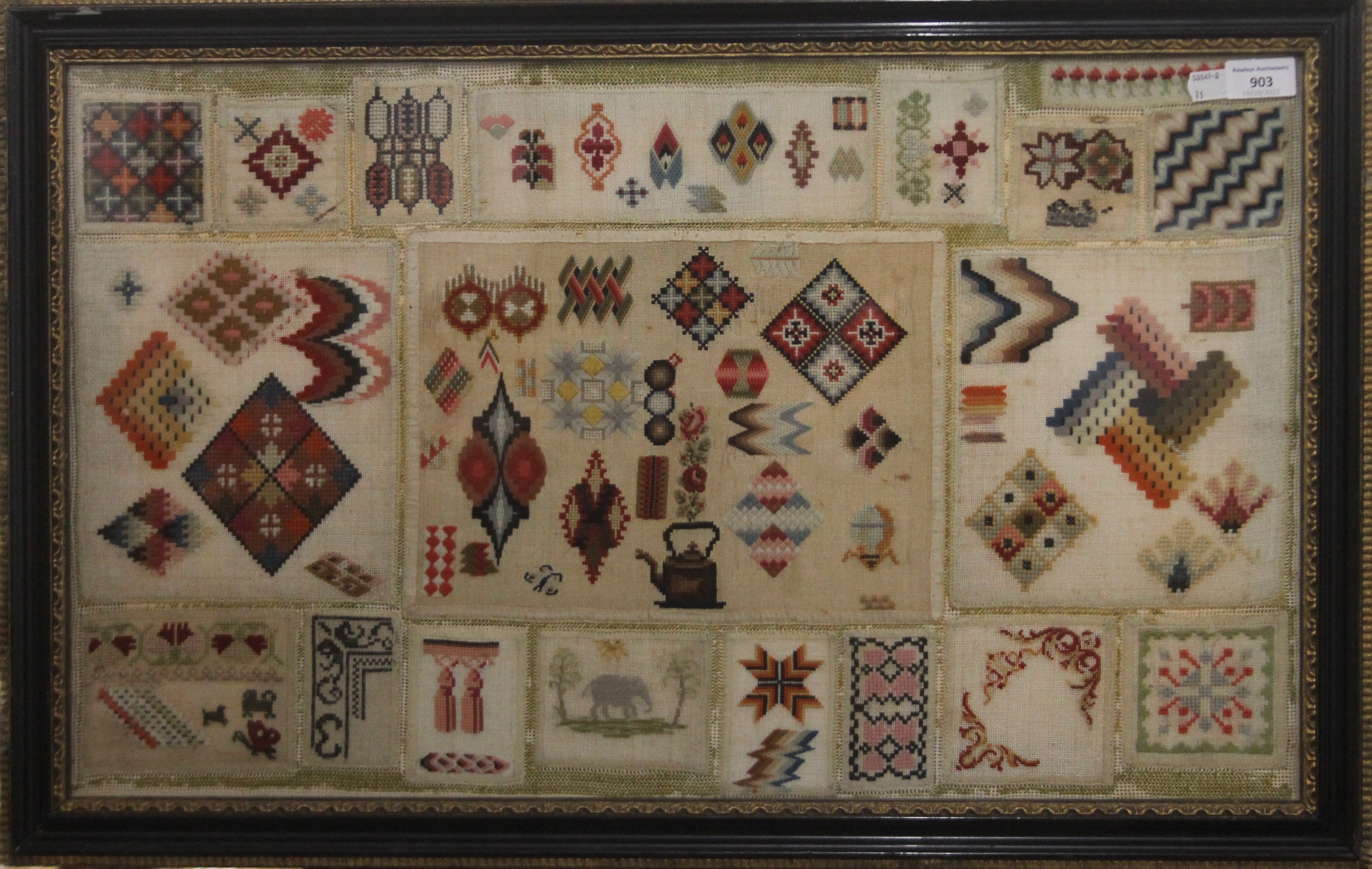 A Victorian needlework, framed and glazed. 77 x 49.5 cm overall. - Image 2 of 2