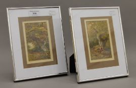 A pair of miniature oils, each depicting a Woodland Scene, initialled W, each framed and glazed.
