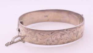 A silver bangle, makers mark RPH. 6 cm internal width. 55.2 grammes.