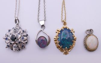 Two silver and opal pendants (one on a chain),