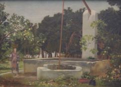 A Well in a Lemon Grove, oil on canvas, framed. 26 x 18.5 cm.