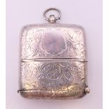 An Edwardian silver vesta/double sovereign case, Birmingham 1909. 5 cm wide. 63.2 grammes.