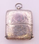 An Edwardian silver vesta/double sovereign case, Birmingham 1909. 5 cm wide. 63.2 grammes.