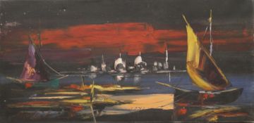 Sailing Boats, oil on canvas, indistinctly signed, unframed. 80 x 39.5 cm.