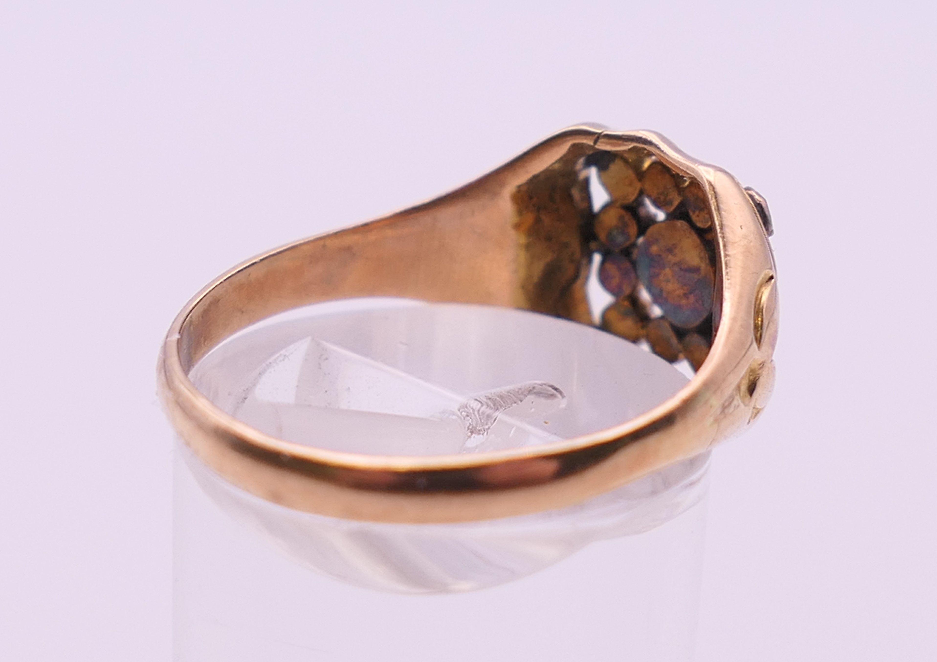 A 15 ct gold Imperial topaz and seed pearl ring, hallmarked 625. Ring size R/S. 4. - Image 3 of 5