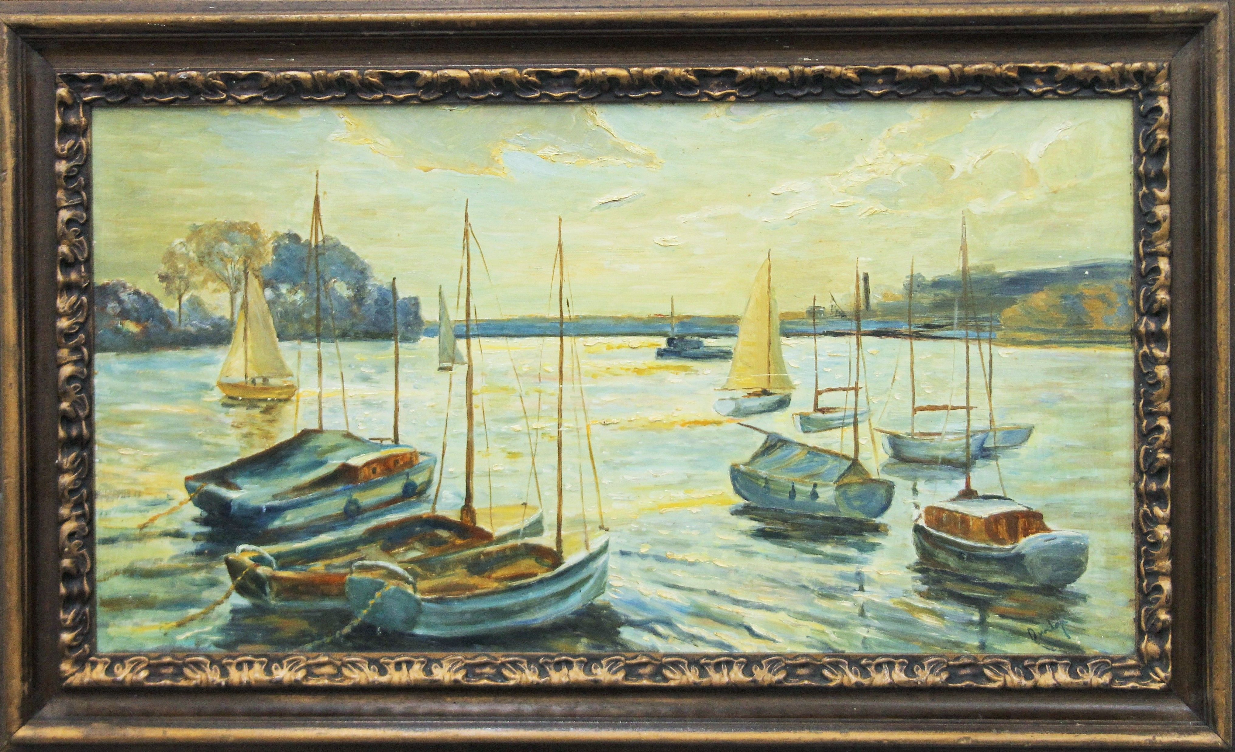 RONALD OSSORY DUNLOP (1894-1973) Irish (AR), Boats on the Thames, oil on board, signed DUNLOP, - Image 2 of 3