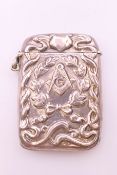 A sterling silver 925 Masonic vesta case. 4 cm wide. 40.7 grammes.