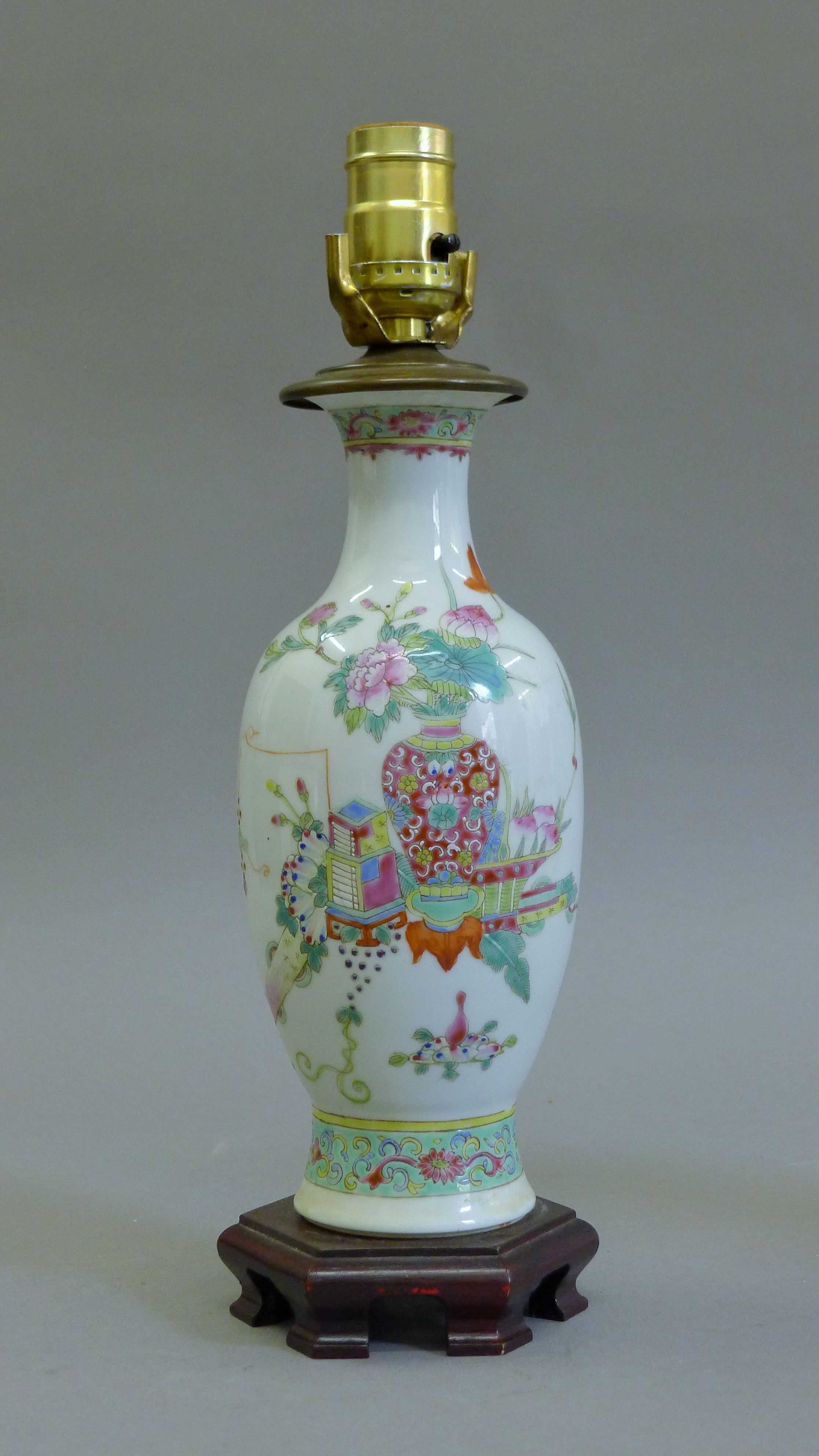 A 19th century Chinese porcelain lamp. 36 cm high overall. - Image 2 of 4