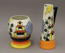 A Lorna Bailey vase and jug. The latter 26 cm high.