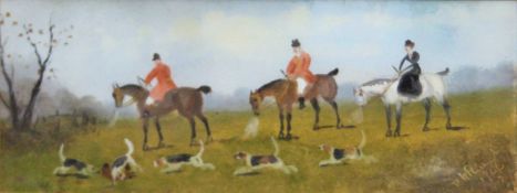 PHILIP RIDEOUT, A Hunt Scene, oil, framed and glazed. 24.5 x 9.5 cm.