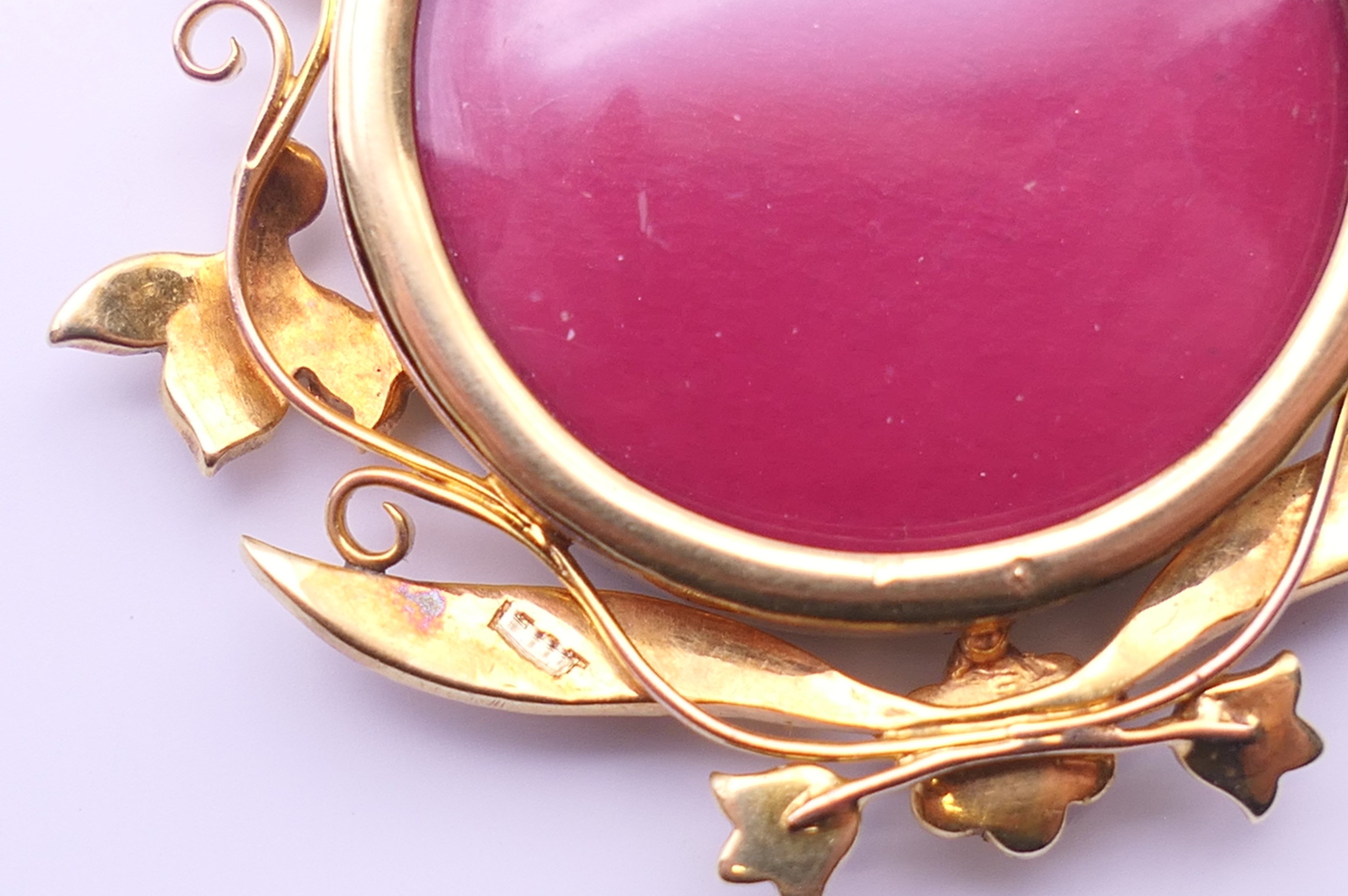 A gold and seed pearl pendant centred with a Satsuma porcelain plaque. 4 cm wide. - Image 10 of 13