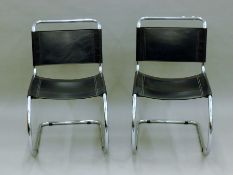 Two Van der Rohe Mr 10 leather and chrome chairs. 49 cm wide.