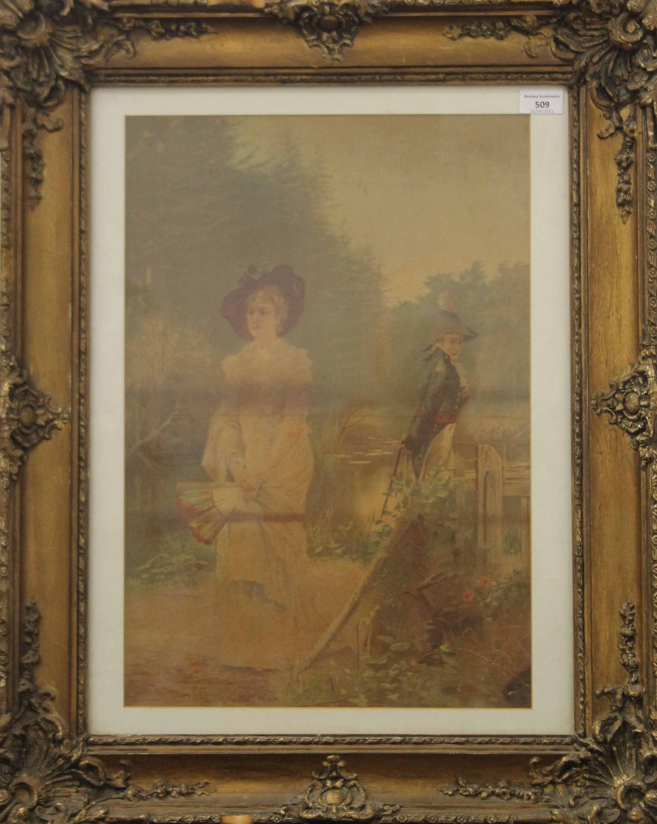 A Victorian framed and glazed print of a Military Officer and a Young Lady. 35.5 x 52 cm. - Image 2 of 2