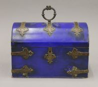 A Victorian brass bound blue ground stationary box. 23 cm wide.