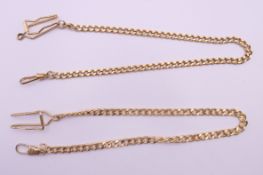 Two gold plated curb link chains. 36 cm long.
