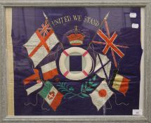 A WWI embroidery, framed and glazed. 59 x 48 cm overall.