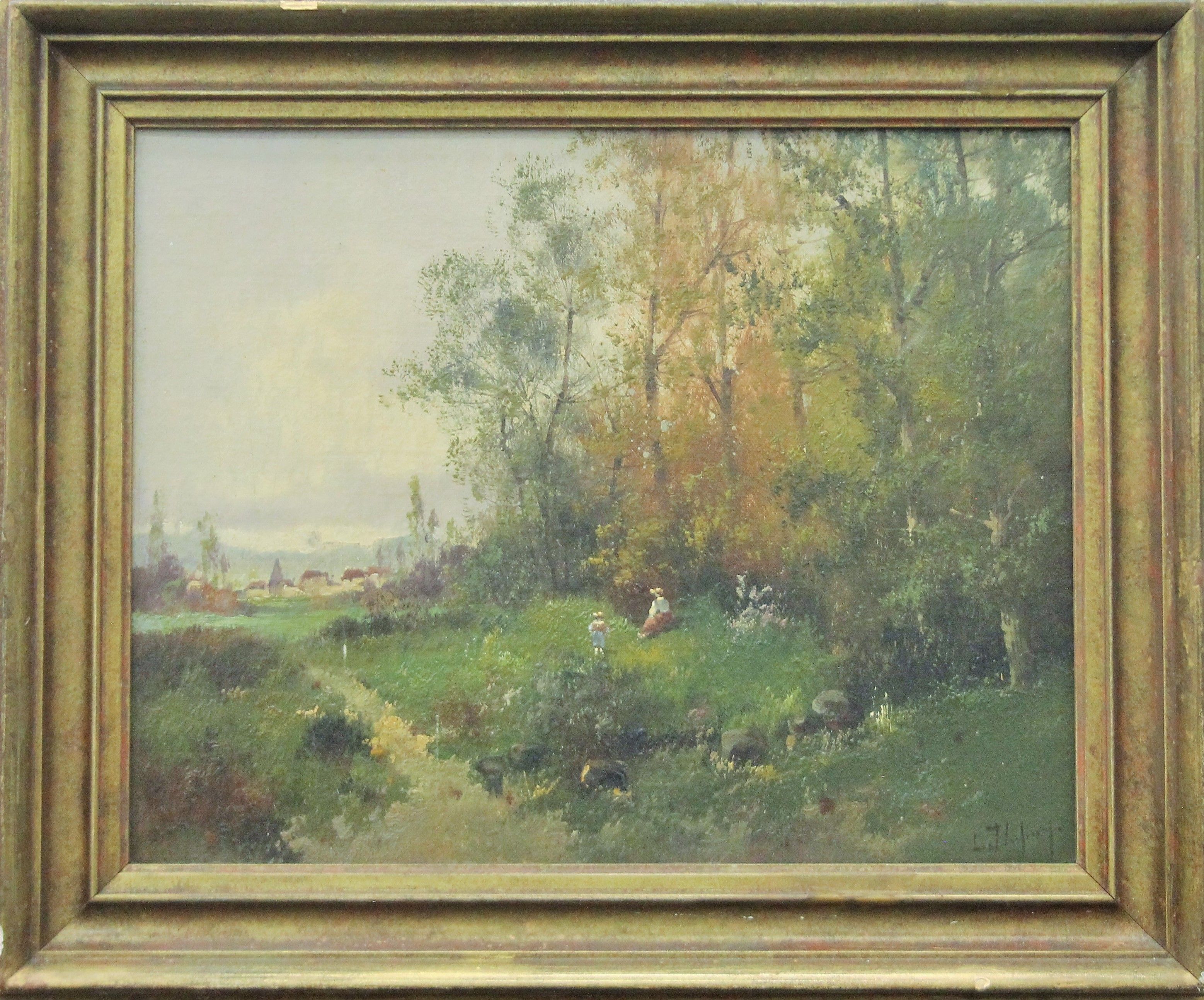 Country Scenes, a pair of oils on canvas, indistinctly signed (possibly L DUPUY), framed. - Image 2 of 6
