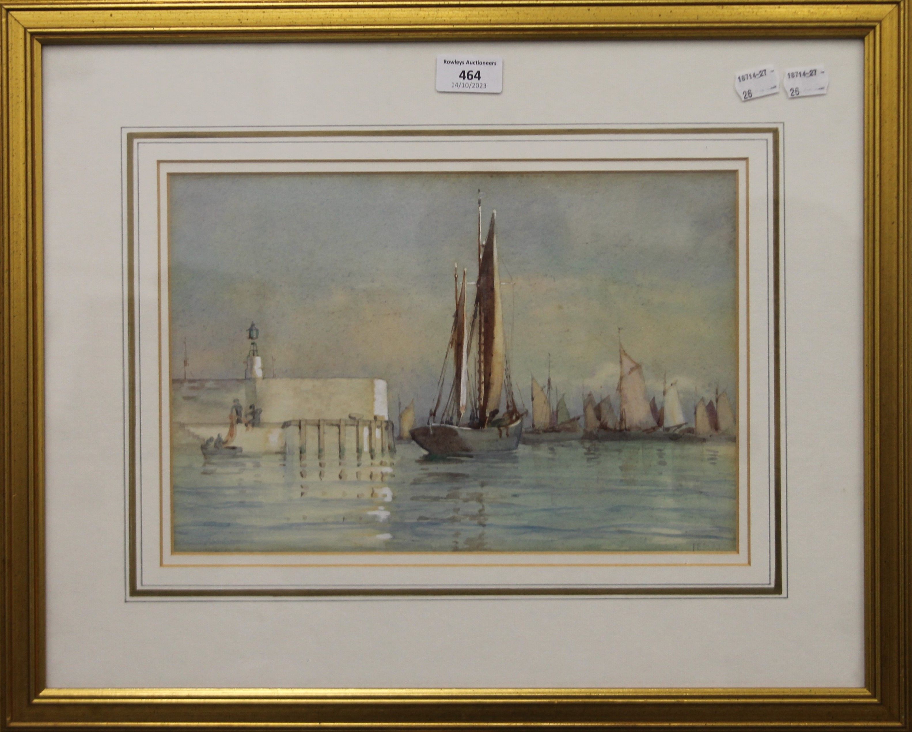 J E PLATT, Boats at a Harbour, watercolour, framed and glazed. 33 x 22 cm. - Image 2 of 3