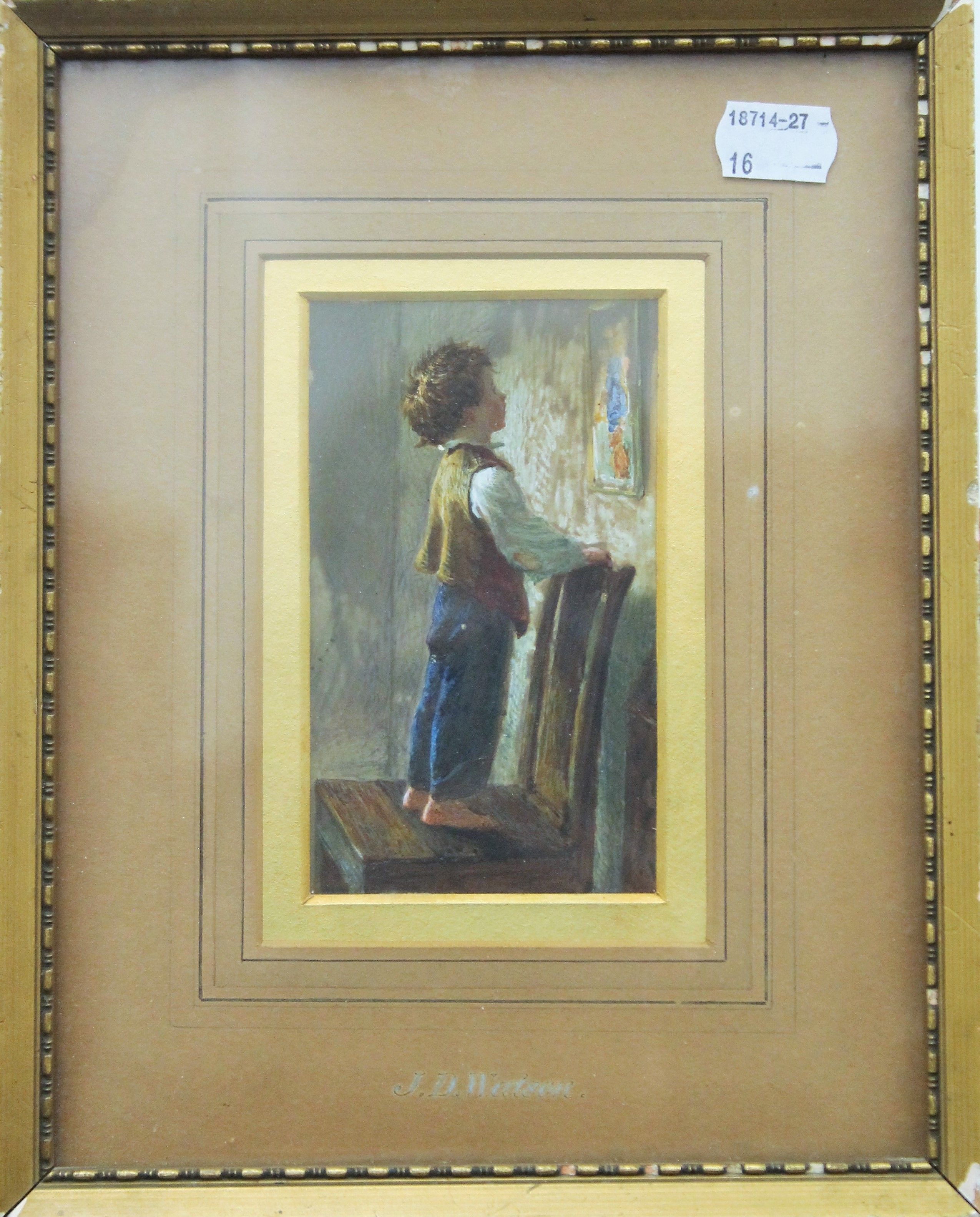 J D WATSON, Children, a pair of gouaches, each framed and glazed. Each 7.5 x 12.5 cm. - Image 4 of 4