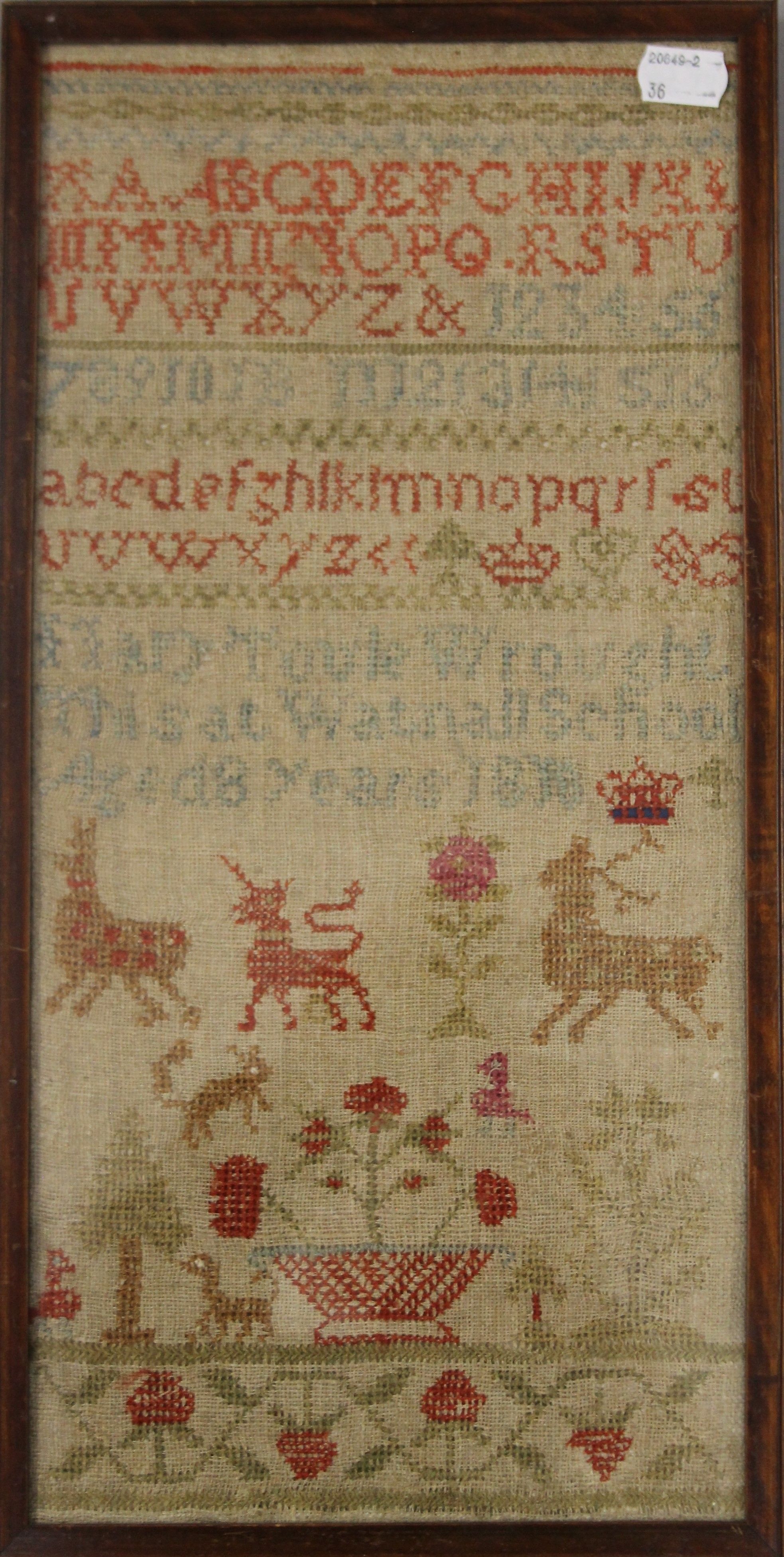 A Victorian needlework and two Victorian samplers, each framed and glazed. - Image 4 of 4