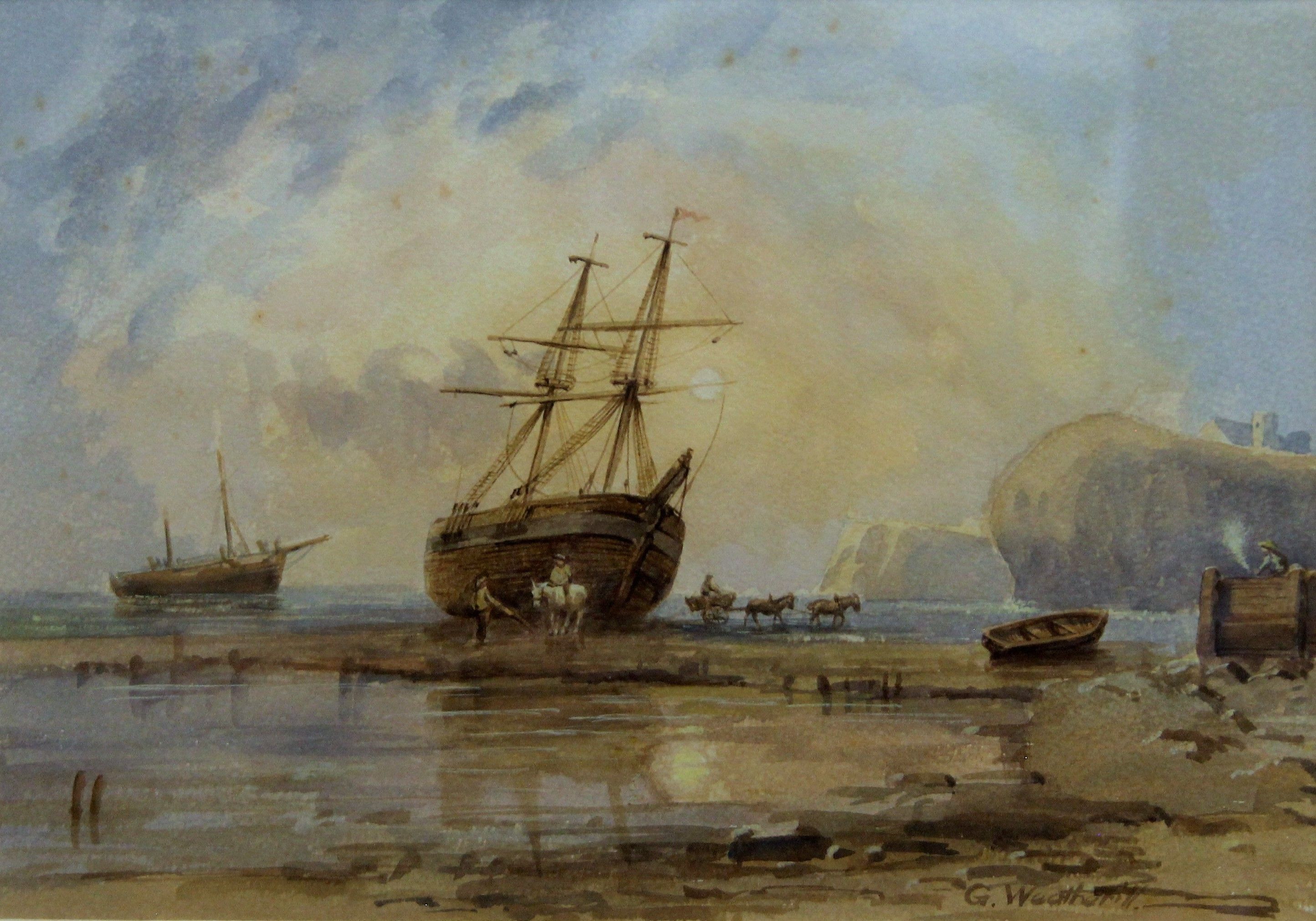 G WEATHERILL, Boats at Whitby, watercolour, signed, framed and glazed. 34 x 24 cm.