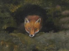 E ENGLAND, Foxes, a pair, watercolours, framed and glazed. 12.5 x 9 cm.