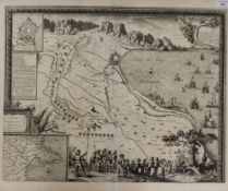 Four engravings of 18th century engraved French plates of battle scenes. 58 x 49 cm.