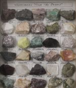 A framed set of mineral specimens from the desert. 23 x 28 cm.
