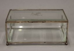 A silver mounted glass box. 19 cm wide.