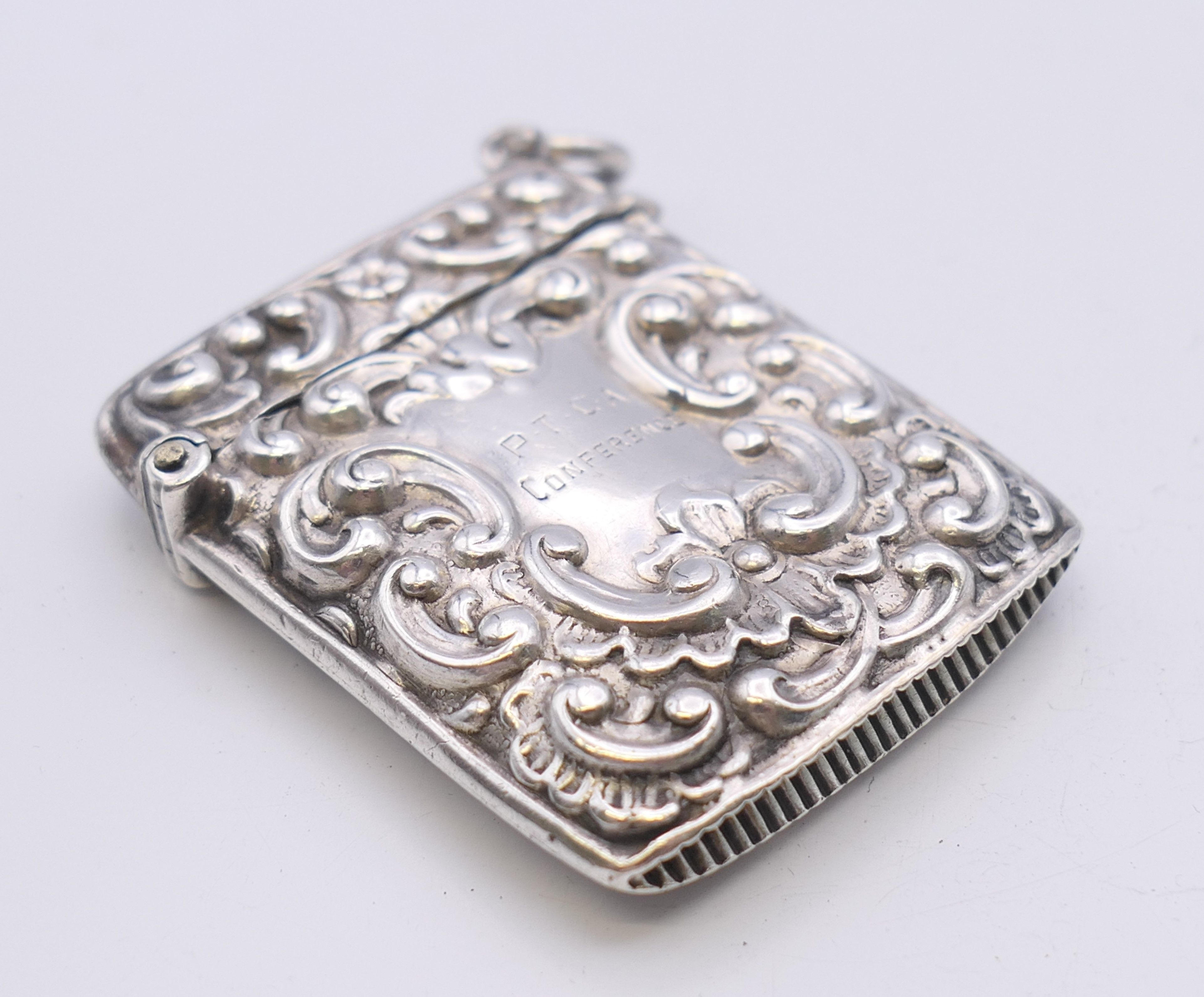 An Edwardian silver vesta case inscribed with 'Southampton 1909 P.T.C. - Image 5 of 7