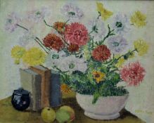 MARY RICE, A Still Life of Flowers, oil on canvas, signed, framed. 49.5 x 39.5 cm.