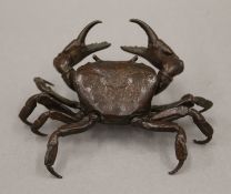 A bronze articulated crab. 10 cm wide.