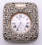 A silver plated Goliath pocket watch housed in a silver mounted case inscribed Oct 8th 1912.