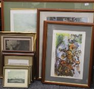 A large quantity of prints, including Horseracing, Ships, etc. The largest 99 x 86 cm overall.
