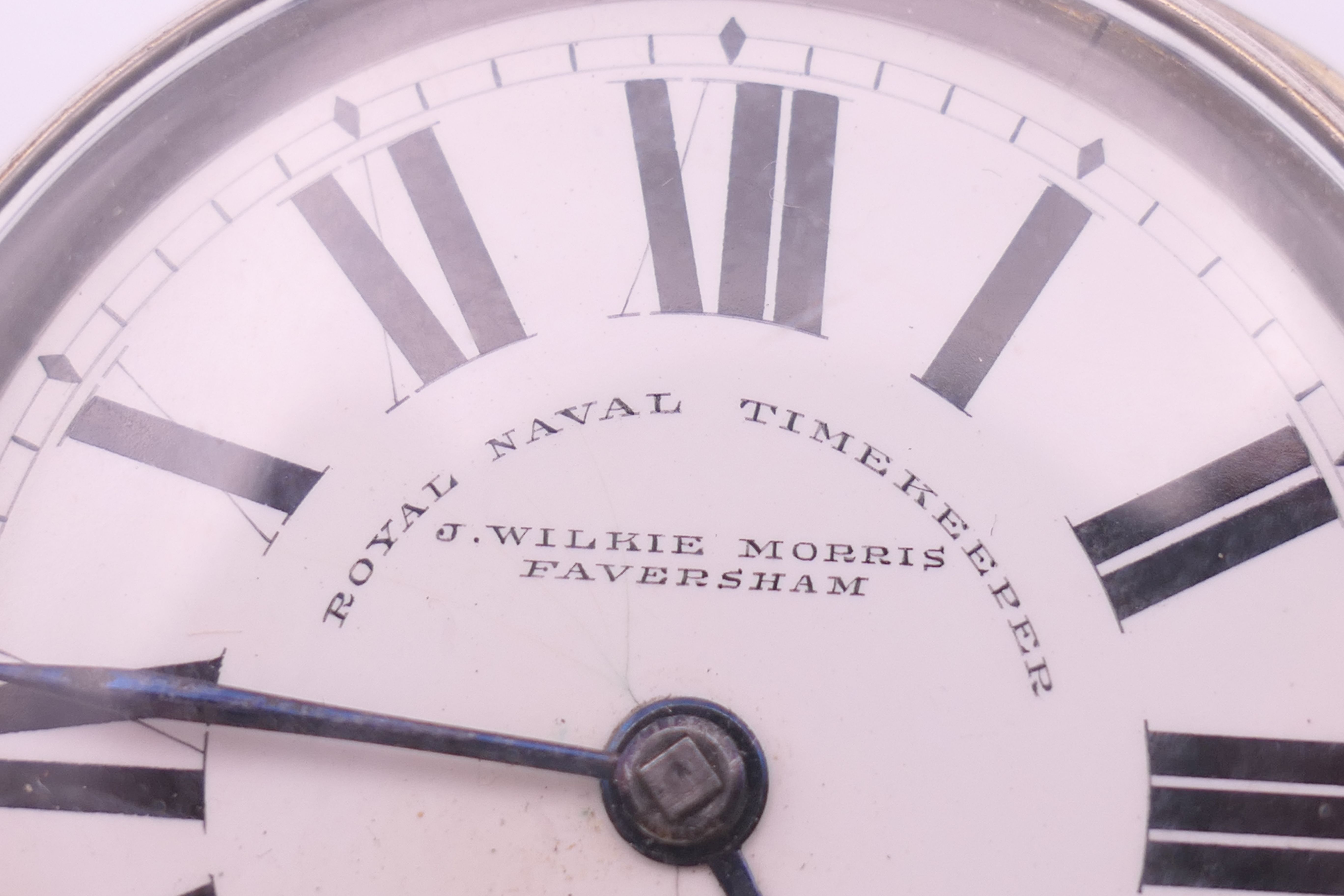 A J Wilkie Morris of Faversham Royal Naval Timekeeper silver pocket watch, hallmarked Chester 1893. - Image 2 of 7