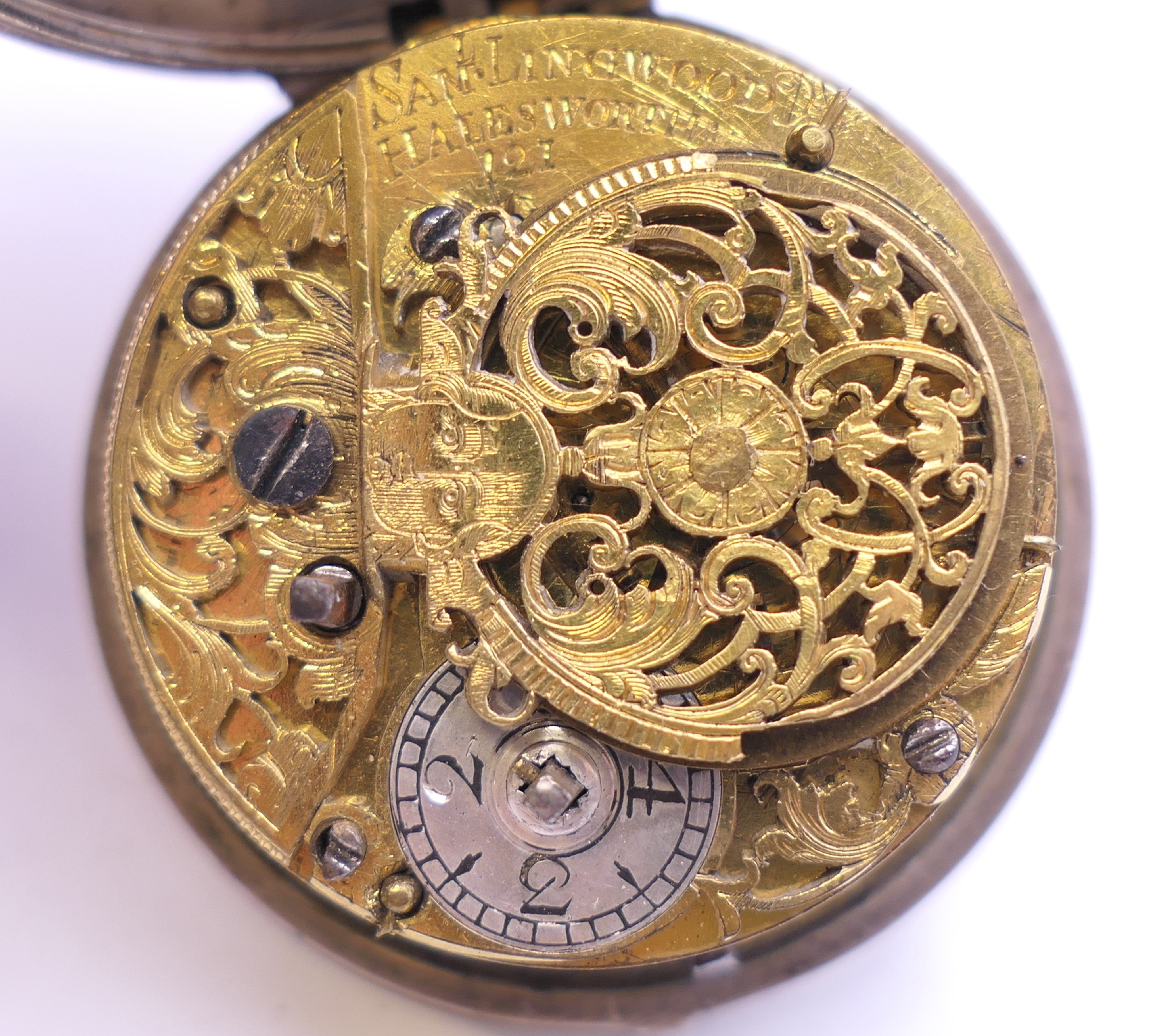 A silver pair cased pocket watch, movement marked Saml. Lingwood, Halesworth. 5.5 cm diameter. - Image 9 of 12