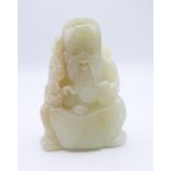 A Chinese light green jade carved figure of an old man, Qing Dynasty. 5.5 cm high.