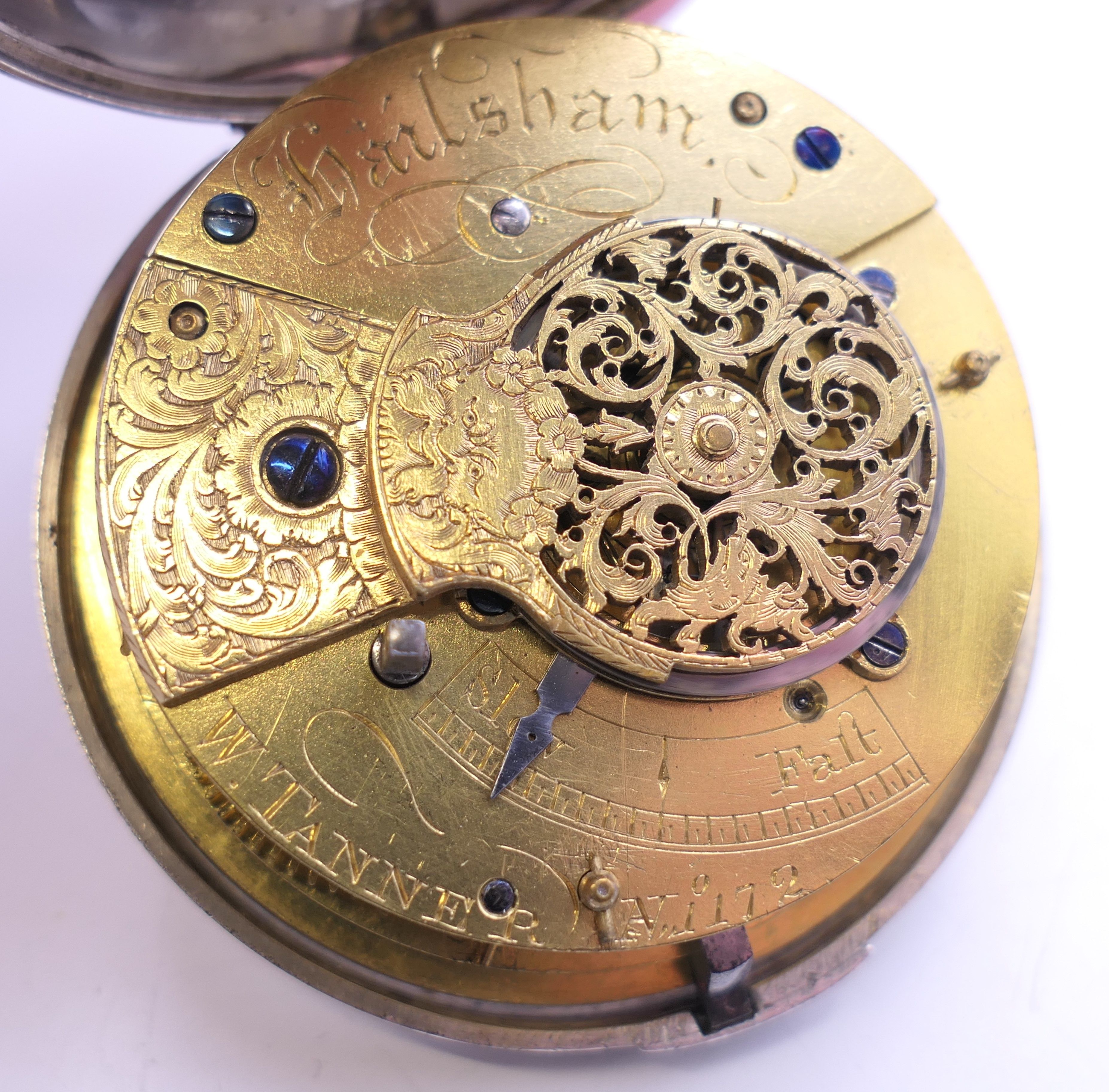 A W Tanner Watchmaker silver pair cased pocket watch, hallmarked Chester 1876, serial number 172. - Image 8 of 10