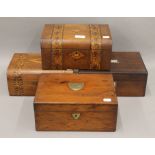 Four various Victorian jewellery/work boxes. The largest 28 cm wide.