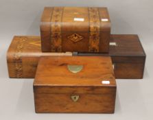 Four various Victorian jewellery/work boxes. The largest 28 cm wide.